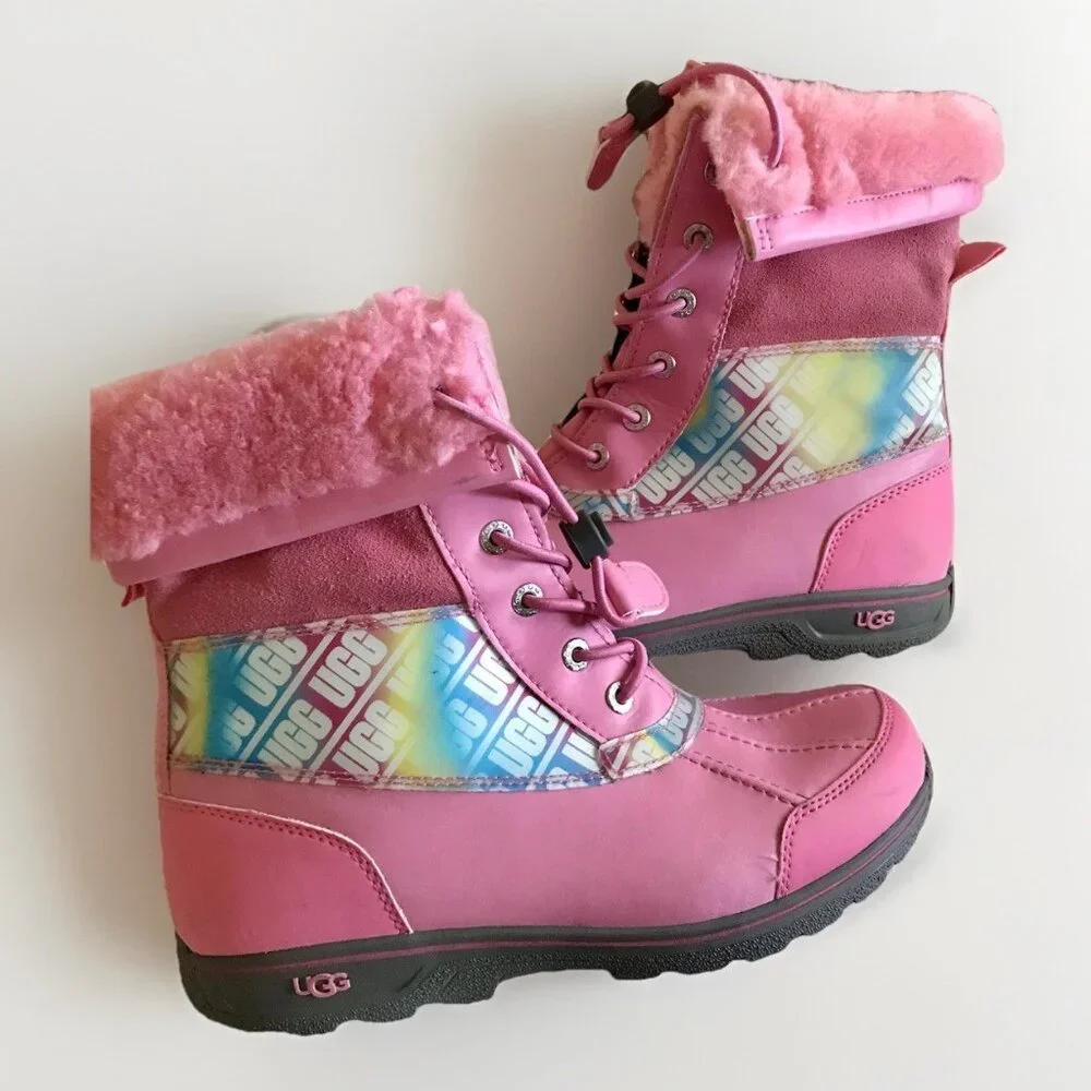 UGG BUTTE II CHROMATIC PINK ROSE LEATHER BOOTS SIZE YOUTH 6‎